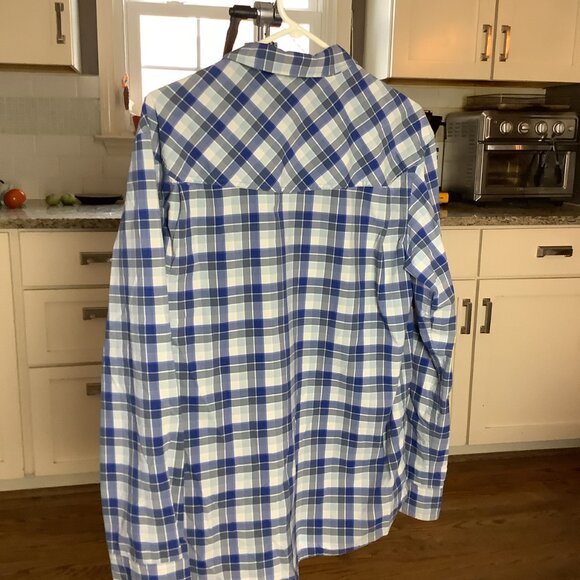 Stio Eddy Medium Pearl Snap Button Shirt Medium Blue White - Picture 2 of 5